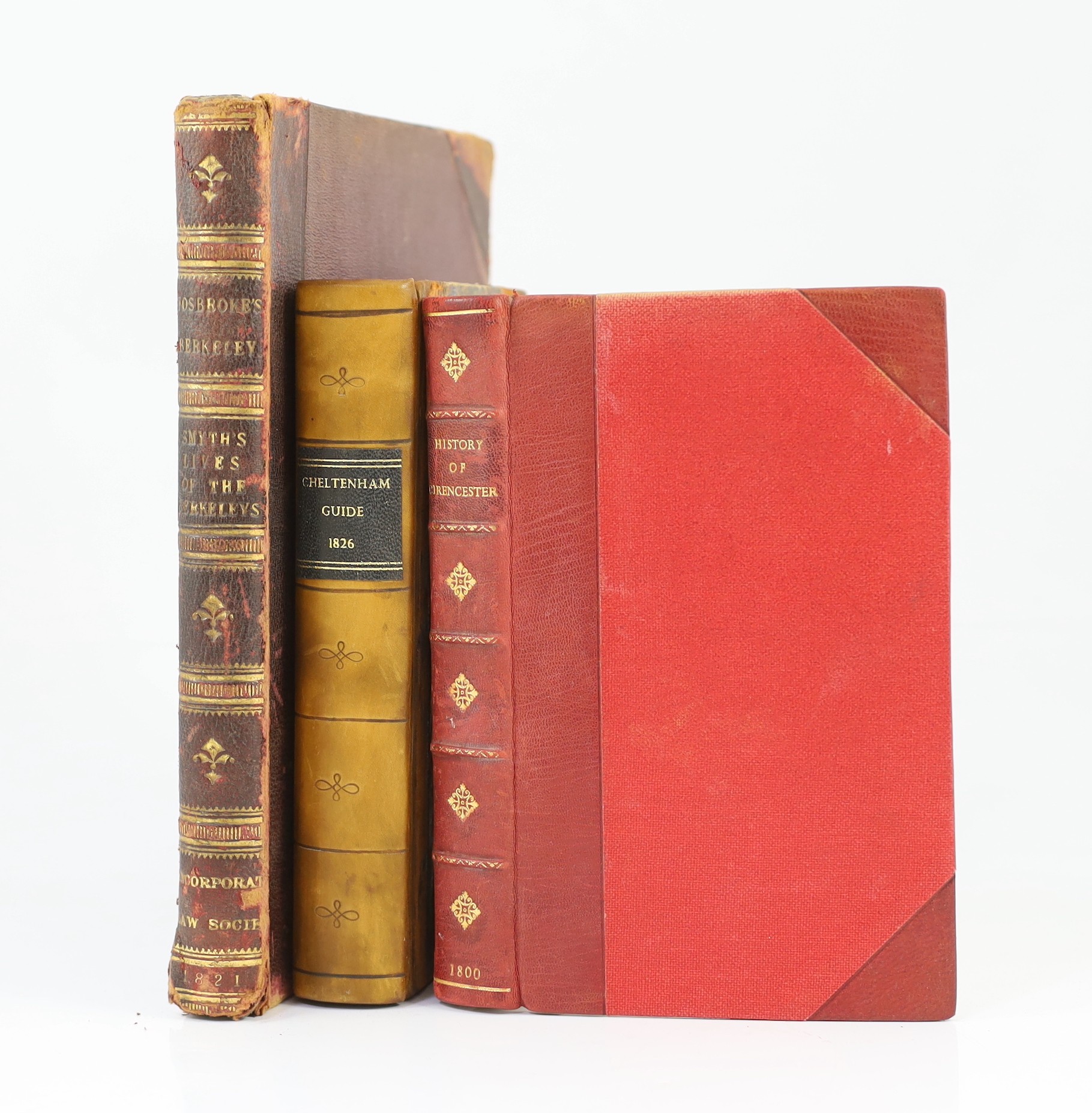 GLOUCS: (Rudder, Samuel) The History of the Ancient Town of Cirencester ... title within decorated border, 3 plans (2 pictorial and folded) and 6 plates (3 folded, 1 hand coloured); 20th cent. red half morocco and cloth